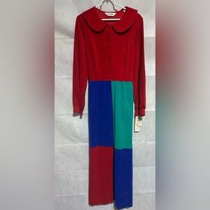 Vintage Shadowline Colorblock Robe House Coat Size L Blue Red Green DEAD STOCK